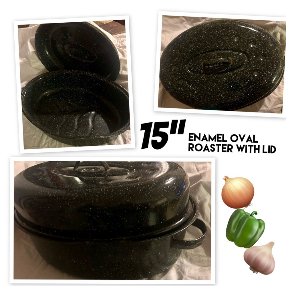 Black Enamel Oval Roaster with Lid